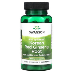 Корейский красный женьшень 400 мг, Swanson Korean Red Ginseng, корень, полный спектр, 90 капсул