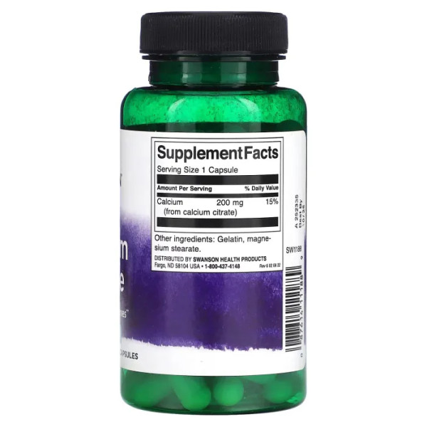 Цитрат кальцію, Calcium Citrate, Swanson, 200 мг, 60 капсул