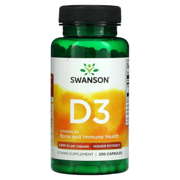 Вітамін D3, Vitamin D3, Swanson, високоефективний, 2000 МО (50 мкг), 250 капсул