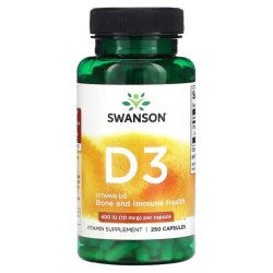 Витамин D3 10 мкг, Swanson Vitamin D3, 400 МЕ, 250 капсул