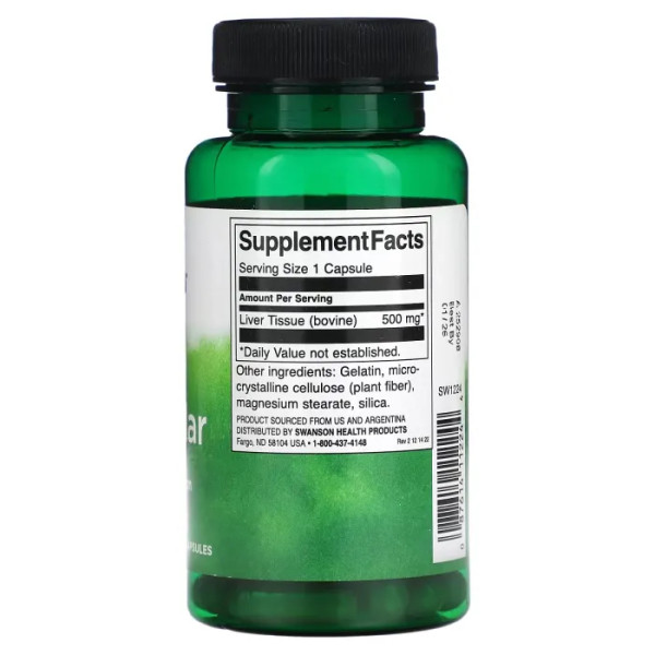 Для здоров'я печінки, Liver Glandular, Swanson, залізиста добавка, 500 мг, 60 капсул