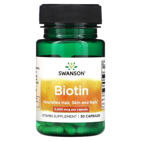 Біотин, Biotin, Swanson, 5000 мкг, 30 капсул