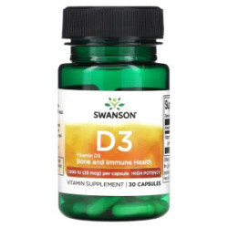 Вітамін D3 1000 МО 25 мкг, Swanson Vitamin D3, висока ефективність 30 капсул