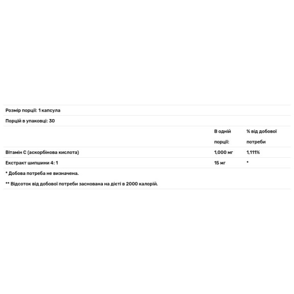 Вітамін С з шипшиною, Vitamin C with Rose Hips, Swanson, 1000 мг, 30 капсул