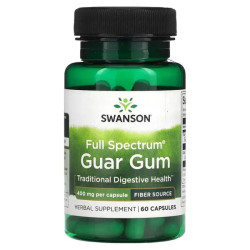 Гуарова камедь 400 мг, повного спектру, Swanson Guar Gum, 60 капсул
