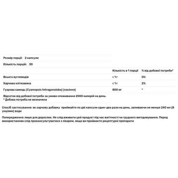 Гуарова камедь, Guar Gum, Swanson, повного спектру, 400 мг, 60 капсул