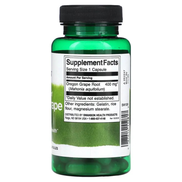 Виноград орегонський, Oregon Grape, Swanson, корінь, 400 мг, 60 капсул