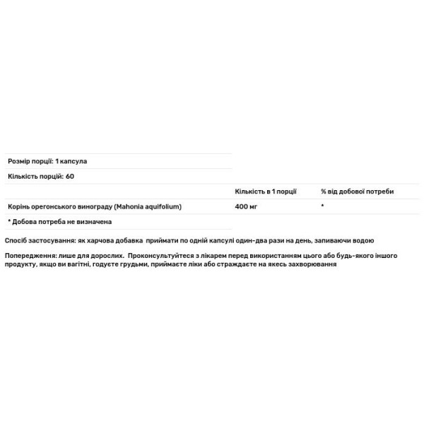 Виноград орегонський, Oregon Grape, Swanson, корінь, 400 мг, 60 капсул