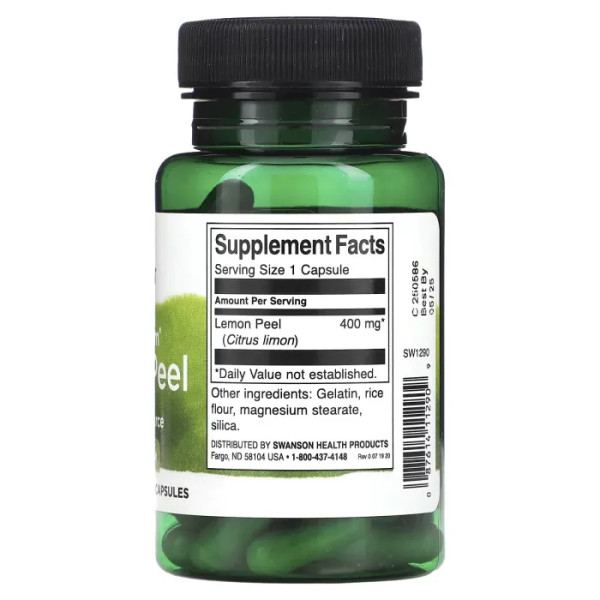 Лимон (цедра), Lemon Peel, Swanson, 400 мг, 60 капсул