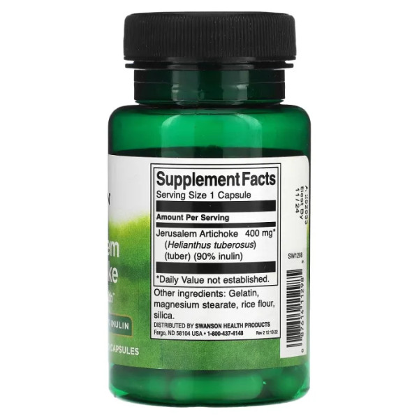 Пребіотик топінамбур, Prebiotic Jerusalem Artichocke, Swanson, 400 мг, 60 капсул