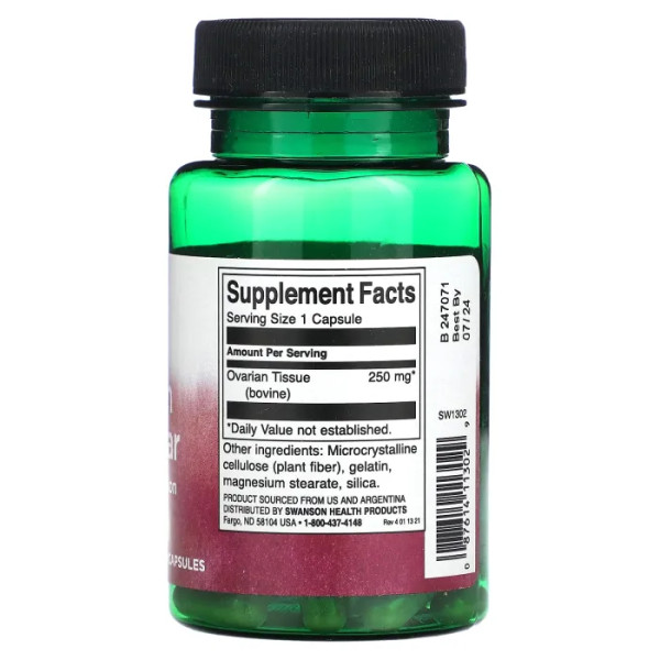 Тканина яєчників корови, Ovarian Glandular, Swanson, 250 мг, 60 капсул