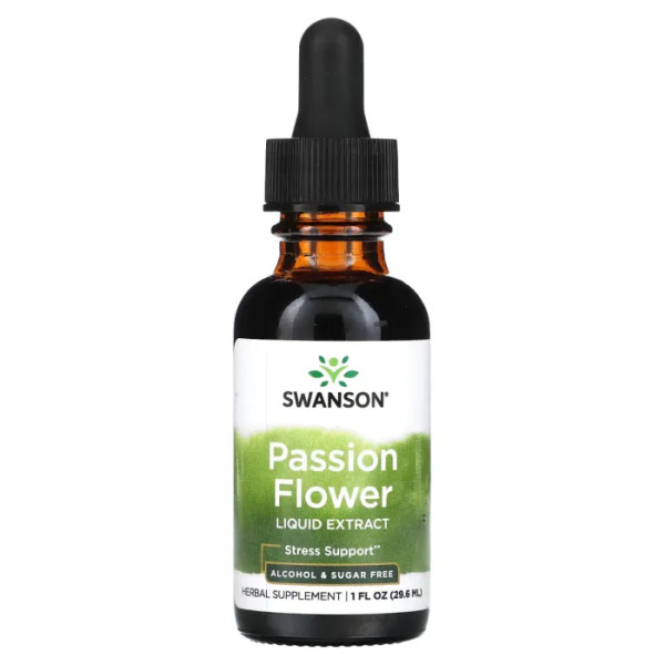 Пасифлора, Passion Flower Liquid Extract, Swanson, екстракт, без спирту та цукру, 29,6 мл