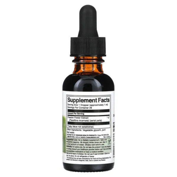 Пасифлора, Passion Flower Liquid Extract, Swanson, екстракт, без спирту та цукру, 29,6 мл