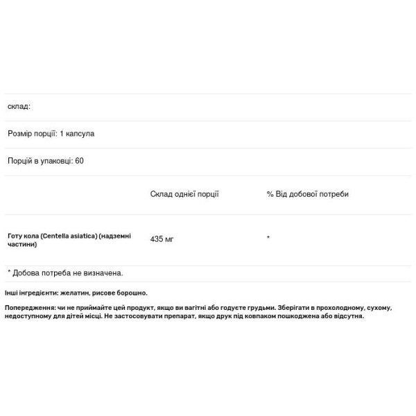 Готу кола, Gotu Kola, Swanson, повного спектру дії, 435 мг, 60 капсул