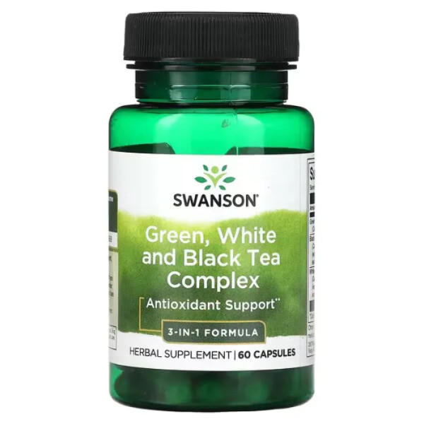 Зелений, білий та чорний чай, Green, White та Black Tea Complex, Swanson, комплекс, 60 капсул