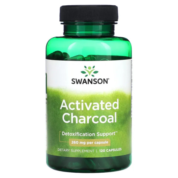 Активоване вугілля, Activated Charcoal, Swanson, 260 мг, 120 капсул