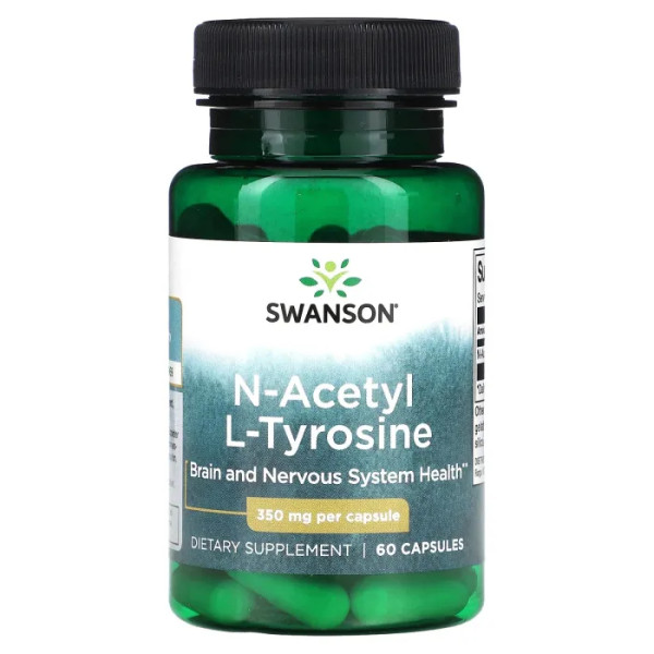 N-ацетил L-тирозин, N-Acetyl L-Tyrosine, Swanson, 350 мг, 60 капсул