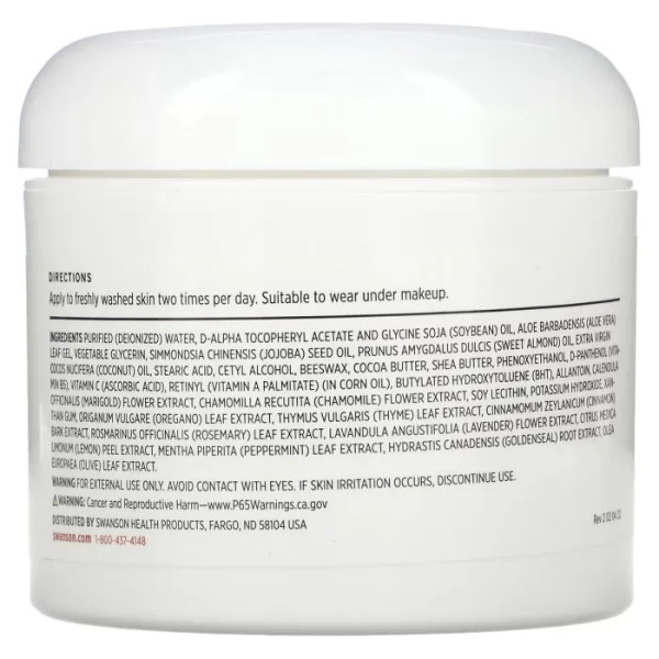 Крем для обличчя, Vitamin E Cream, Swanson, з вітаміном Е, 118 мл