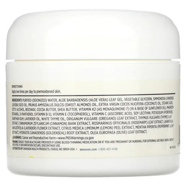 Крем із вітаміном К, Vitamin K Cream with Menaquinone-7, Swanson, з менахіноном-7, 59 мл