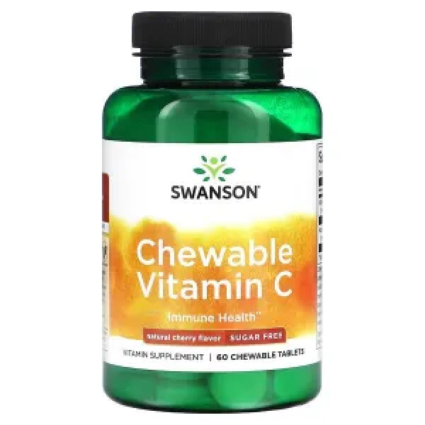 Вітамін С, Chewable Vitamin C, Swanson, без цукру, вишневий смак, 60 жувальних таблеток