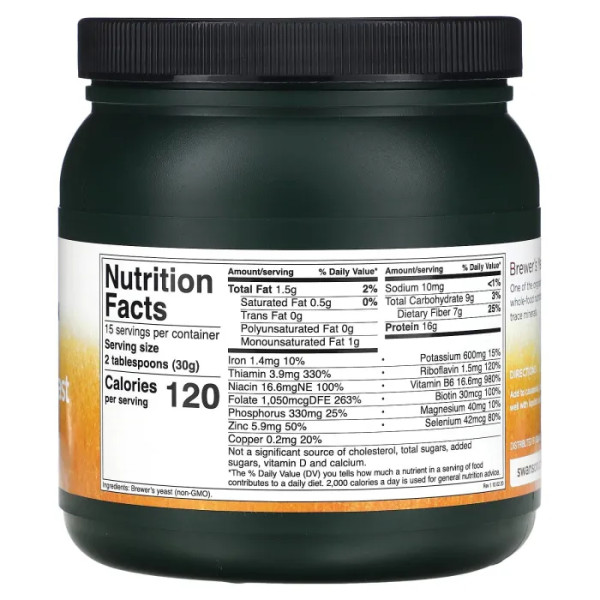 Пивні дріжджі, Brewer's Yeast, Swanson, порошок, 454 г