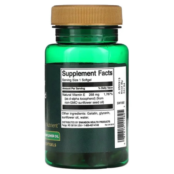 Вітамін Е, Real Food E, Swanson, натуральний, 400 МО, 60 гелевих капсул