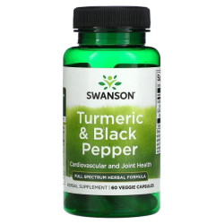Куркума с черным перцем, Swanson Turmeric Black Pepper, 60 вегетарианских капсул