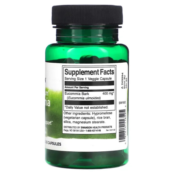 Кора евкоммії, Eucommia Bark, Swanson, 400 мг, 60 рослинних капсул