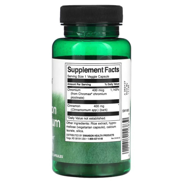 Кориця та хром, Cinnamon & Chromium, Swanson, 60 рослинних капсул