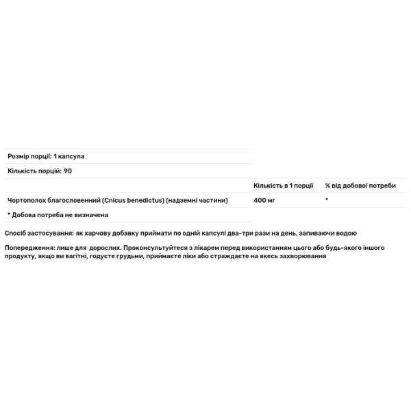 Чортополох, Blessed Thistle, Swanson, 400 мг, 90 капсул