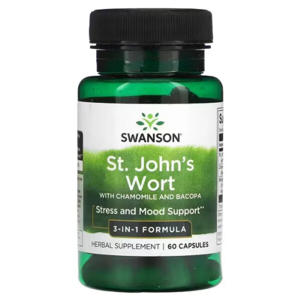 Звіробій з ромашкою та бакопою, St. John's Wort with Chamomile and Bacopa, Swanson, 60 капсул