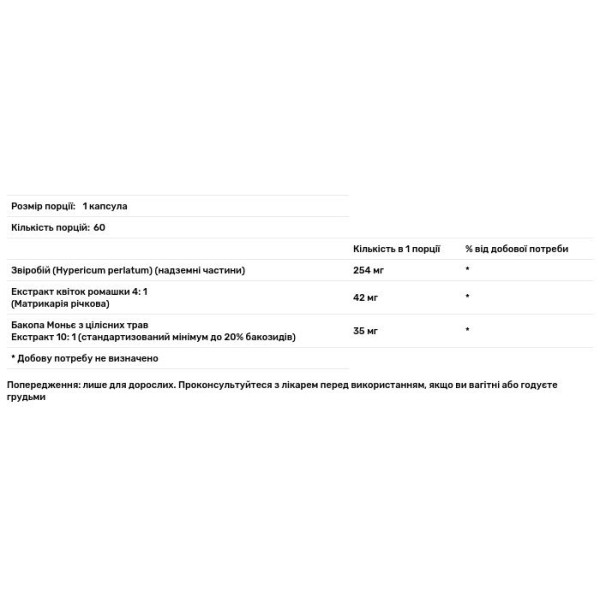 Звіробій з ромашкою та бакопою, St. John's Wort with Chamomile and Bacopa, Swanson, 60 капсул