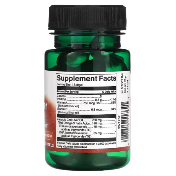 Жир печінки тріски, Cod Liver Oil, Swanson, подвійна дія, 700 мг, 30 таблеток