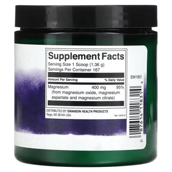 Магній, потрійний комплекс, Magnesium Complex, Swanson, порошок, 400 мг, 227 г
