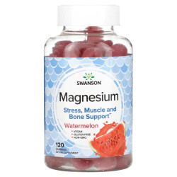Магний, жевательные, вкус арбуз, Swanson Magnesium, 120 жевательных конфет
