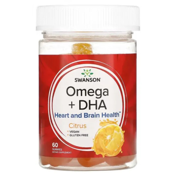 Омега + ДГК, Omega + DHA, Swanson, цитрусові, 60 жувальних таблеток