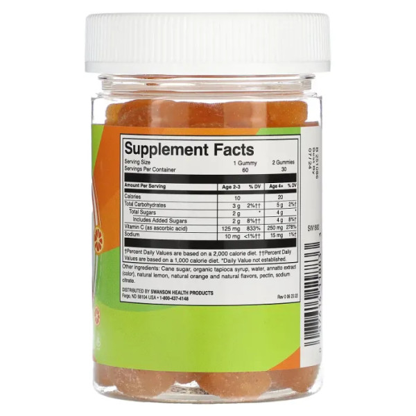 Вітамін C, Kids Vitamin C, Swanson, для дітей, апельсин, 60 жувальних таблеток