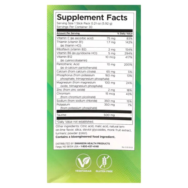 Електроліти, Electrolyte Hydration Mix, Swanson, лимон та лайм, 30 пакетиків по 5,92 г