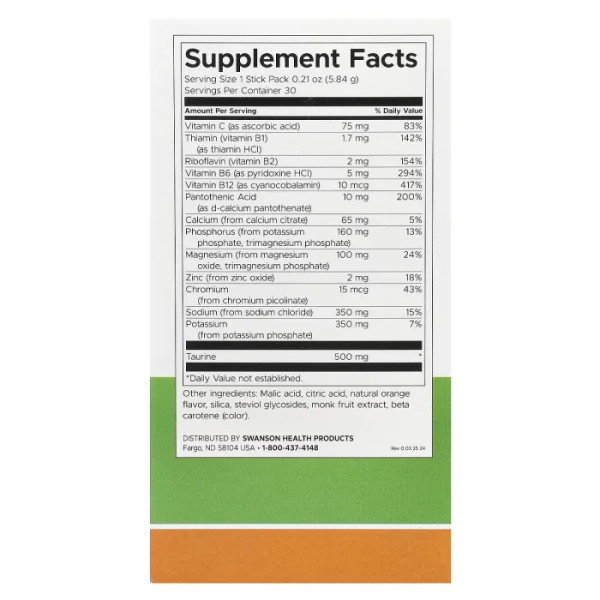 Електролітна суміш для гідратації, Simply Hydrate, Swanson, без цукру, апельсиновий смак, 30 саше по 5,84 г