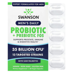 Пробиотик и пребиотики FOS с пальмой сереноа, Swanson Probiotic + Prebiotics FOS With Saw Palmetto, для мужчин, 35 млрд КОЕ, 60 веганских капсул