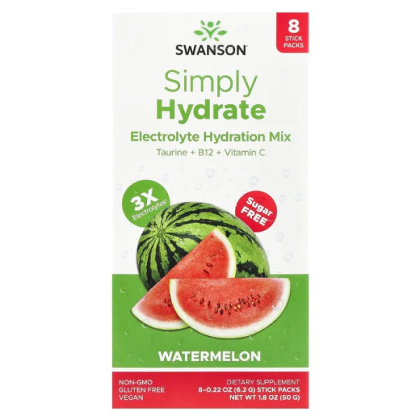 Електролітна суміш для гідратації, Electrolyte Hydration Mix, Swanson, зі смаком кавуна, 30 пакетиків по 6.2 г