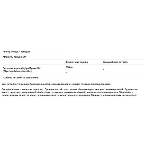Муіра Пуама, Muira Puama, Swanson, 250 мг, 60 капсул