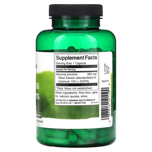 Мукуна пекуча, Mucuna Pruriens, Swanson, 350 мг, 200 капсул