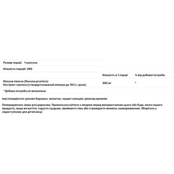 Мукуна пекуча, Mucuna Pruriens, Swanson, 350 мг, 200 капсул