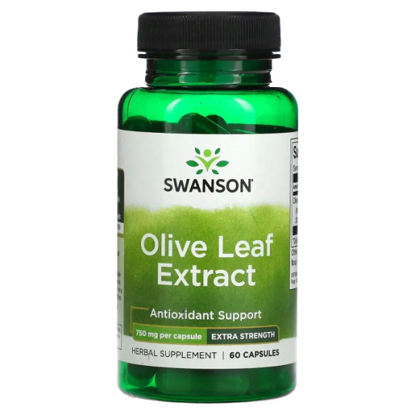 Екстракт оливкового листя, Olive Leaf Extract, Swanson, екстра-сила, 750 мг, 60 капсул