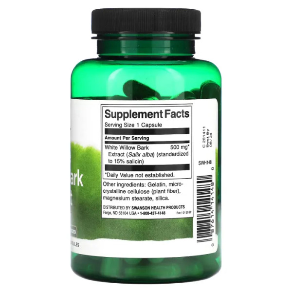 Кора білої верби, White Willow Bark Extract, Swanson, екстракт, 500 мг, 120 капсул