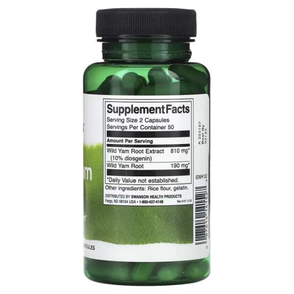 Дикий ямс, Wild Yam Root, Swanson, екстракт кореня, 100 капсул