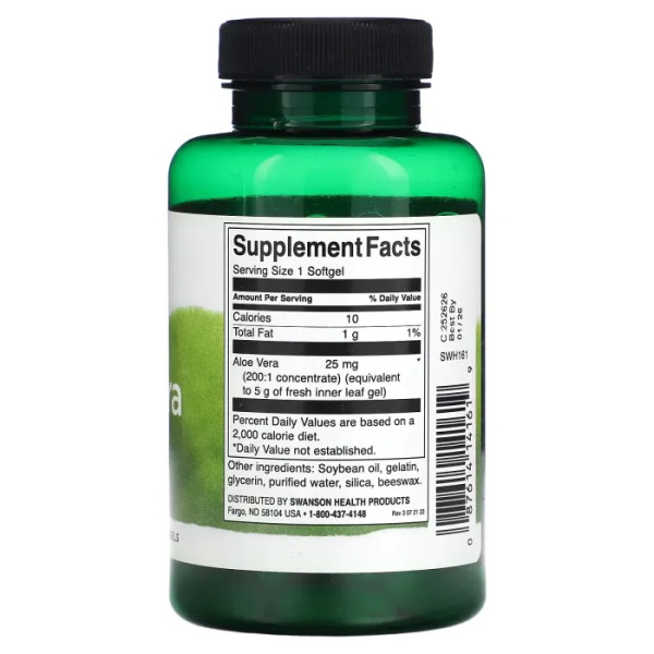 Алое віра, Aloe Vera, Swanson, 25 мг, 100 капсул