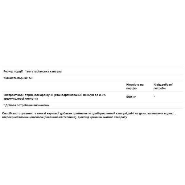 Кора арджуни, Arjuna Bark, Swanson, стандартизована, 500 мг, 60 рослинних капсул