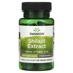 Мумие 400 мг, Swanson Shilajit Extract, экстракт, 60 растительных капсул
